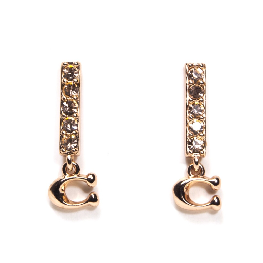 Coach Rose Gold Tone Signature “C” Pavé Bar Stud Earrings - Picture 1 of 3
